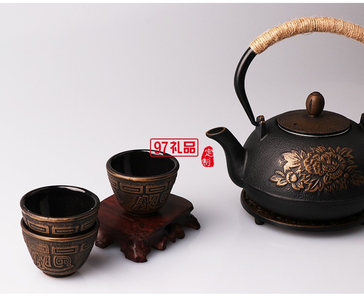 翻砂鐵壺+四個(gè)中鐵杯+墊叉包裝 定制茶具 定制logo