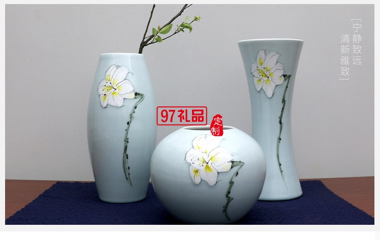 清茗居批發(fā)創(chuàng)意擺件簡約現(xiàn)代家居工藝品景德鎮(zhèn)手繪陶瓷花瓶花器