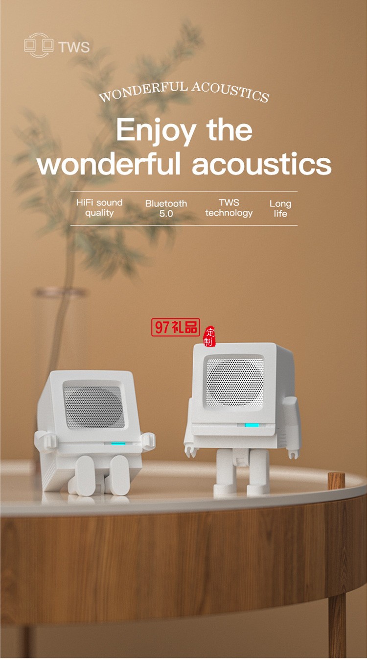  USB充電迷你藍牙小音箱 復古機器人音箱定制公司廣告禮品