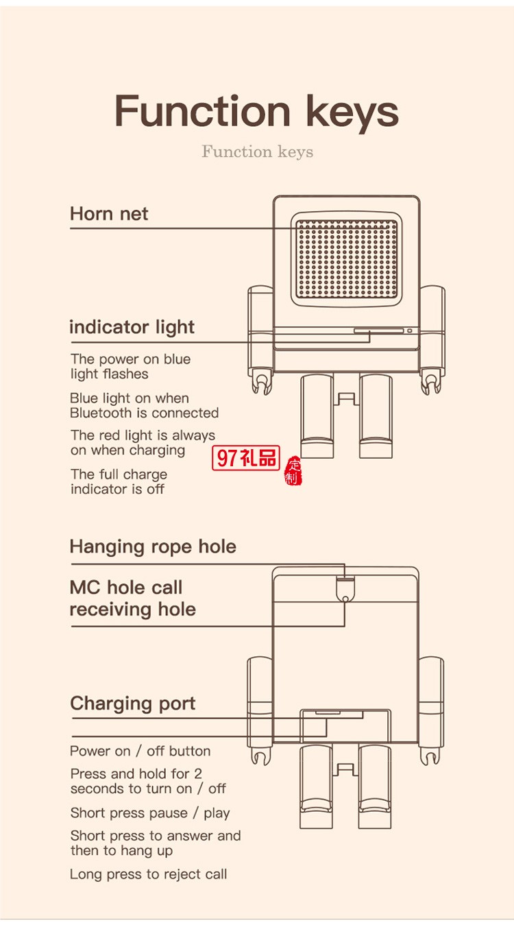  USB充電迷你藍牙小音箱 復古機器人音箱定制公司廣告禮品