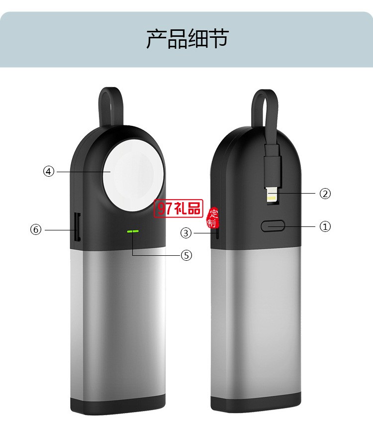 中國(guó)工商銀行定制 自帶線三合一無線充電寶 小巧便攜