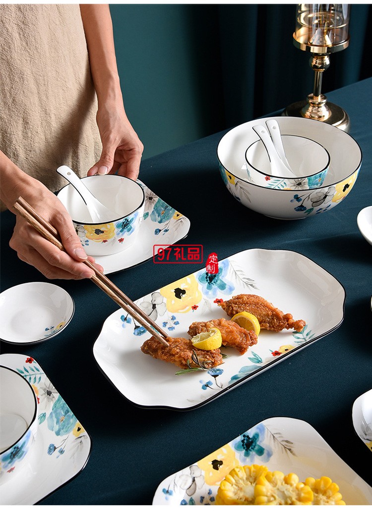 創(chuàng)意陶瓷餐具碗盤碟套裝家用餐盤米飯碗湯碗組合活動(dòng)禮品