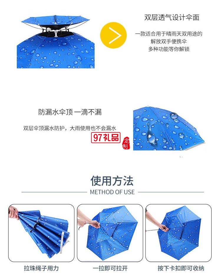 釣魚(yú)傘頭戴式帽子傘遮太陽(yáng)傘防雨定制公司廣告促銷(xiāo)禮品