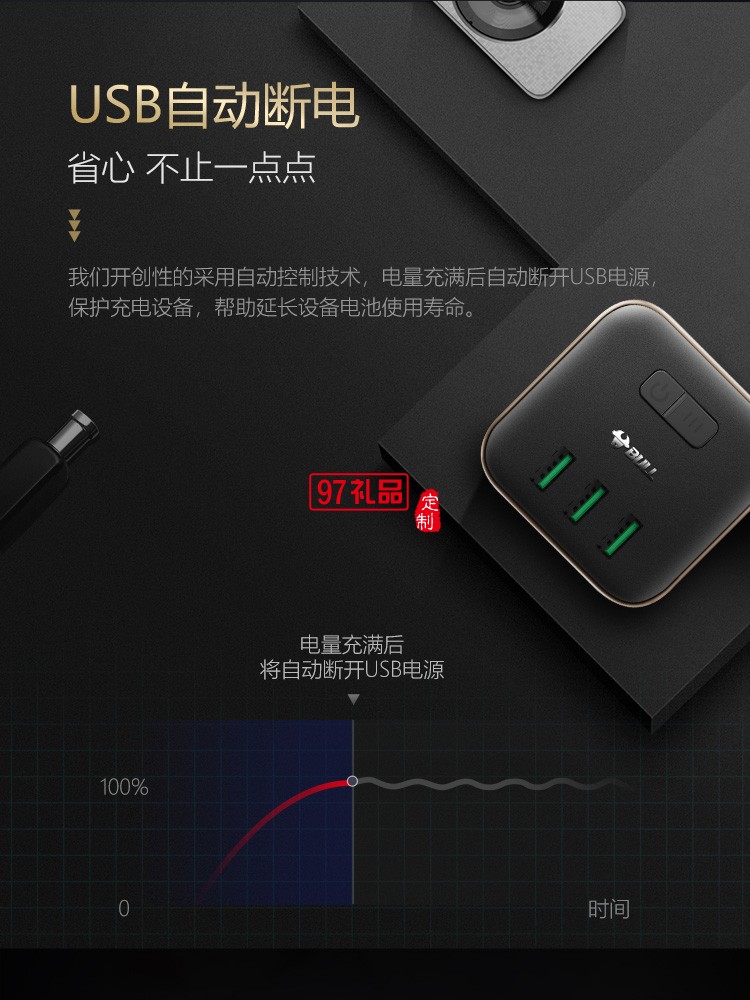 公牛插座自動(dòng)斷電尊享版魔方接線板排插板UU215T定制公司廣告禮品